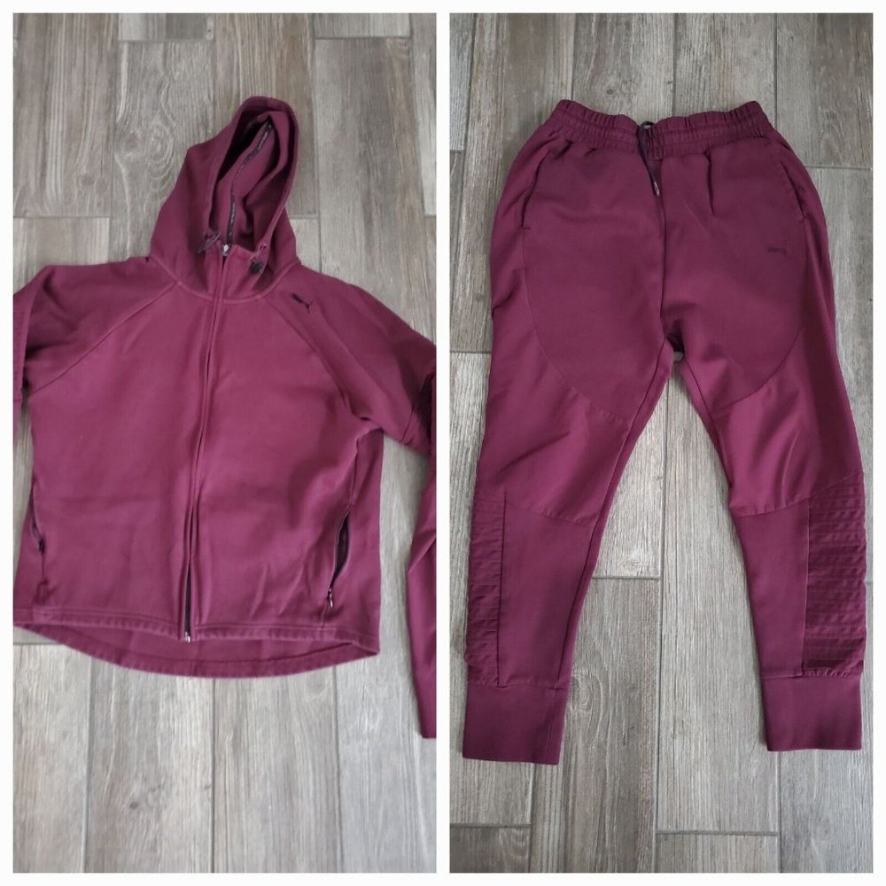 Puma Jogger Suit With Ribbed Sides & thumbslits In Burgundy Sz S For Women. EUC